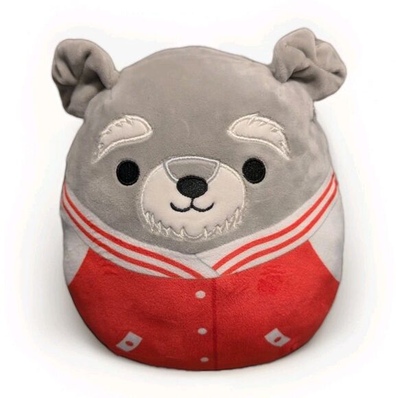 Squishmallows Tedrick Grey Dog 7” Red Varsity Jacket Plush Stuffed Animal HTF - Picture 1 of 9